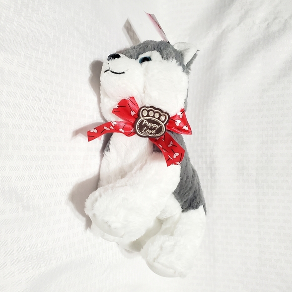 Walmart Hug Fun Siberian Husky Plush Puppy Love Grey Dog Heart Bow Stuffed 12". - Picture 10 of 13